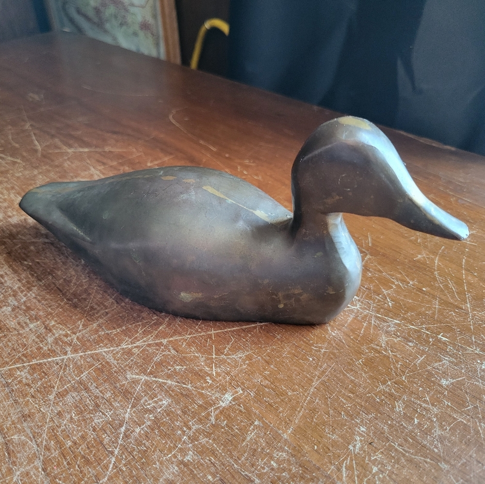 Vintage Solid Brass Duck Paperweight 9” Gold Color Duckling